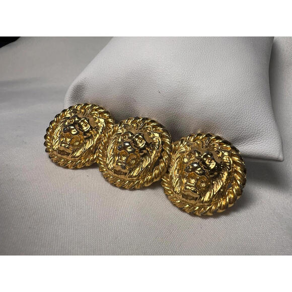 Vintage triple Lion's Heads Gold tone bar Brooch Anne Klein unmarked - Picture 2 of 4